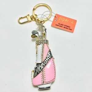 Anthropologie Piper-K Golf Bag Charm & Key Chain Gold Pink